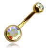 arany-ketkoves-koldok-piercing-szinjatszos-kovekkel Solaris – Arany kétköves köldök piercing színjátszós kövekkel