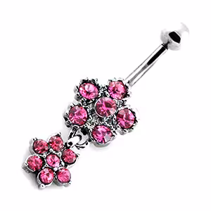 rozsaszin-koves-dupla-viragos-koldok-piercing Bloom – Rózsaszín köves dupla virágos köldök piercing