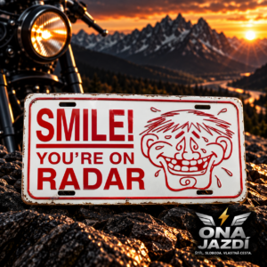 Radar Radar – „Mosolyogj!” bádogtábla, 30 × 15 cm